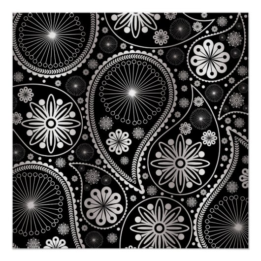 Silver paisley-patroon perfect poster (Voorkant)