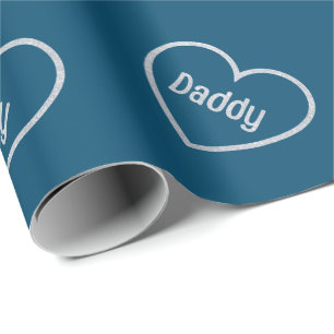 Silver papa Heart Vaderdag Glitter Cadeaupapier