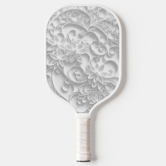 Silver Paper Quilling Daisy Design Pickleball Paddle (Voorkant)