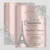 Silver Paris Eiffeltoren, Drips Quinceañera Kaart (Voorkant / Achterkant)