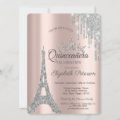 Silver Paris Eiffeltoren, Drips Quinceañera Kaart (Voorkant)