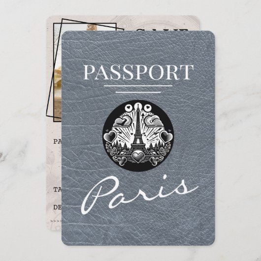 Silver Paris Passport Bewaar de datum Save The Date (Voorkant / Achterkant)