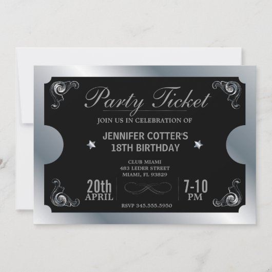 Silver Party Ticket Kaart (Voorkant)