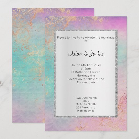 Silver Pastel Marble ELEGANT CLASSY WEDDING Kaart (Voorkant / Achterkant)