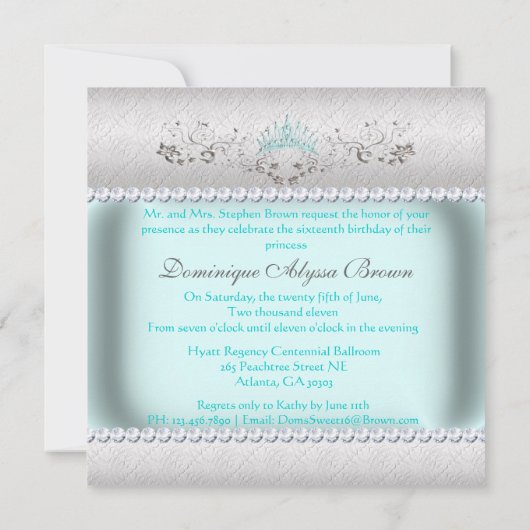 Silver Patterned Princess Invite Kaart (Achterkant)