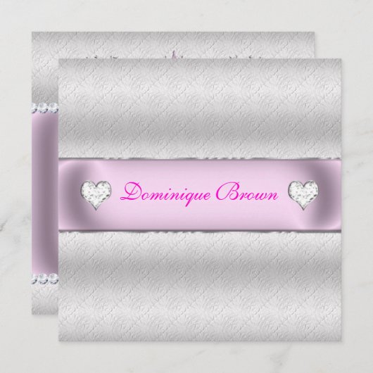 Silver Patterned Princess Invite Kaart (Voorkant / Achterkant)