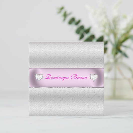Silver Patterned Princess Invite Kaart (Staand voorkant)