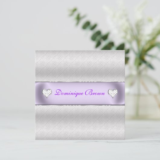 Silver Patterned Princess Invite Kaart (Staand voorkant)