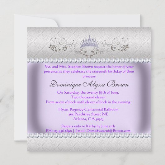 Silver Patterned Princess Invite Kaart (Achterkant)