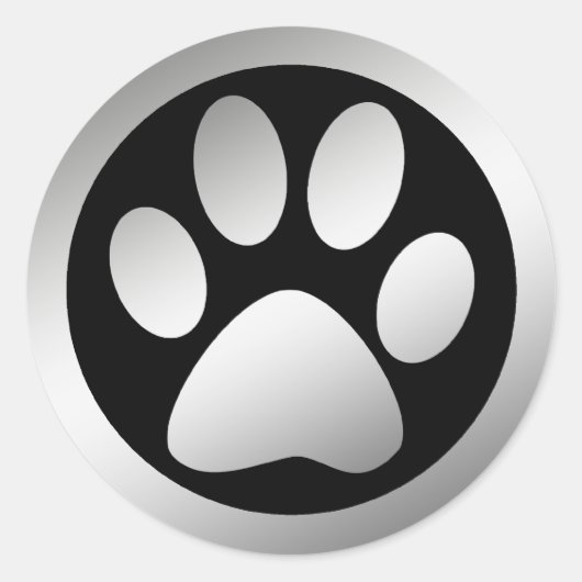 SILVER PAW PRINT RONDE STICKER (Voorkant)