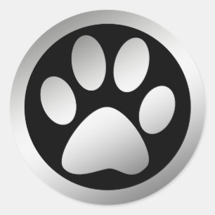 SILVER PAW PRINT RONDE STICKER