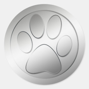 SILVER PAW PRINT RONDE STICKER