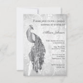 Silver Peacock Bridal Shower-uitnodiging Kaart (Voorkant)