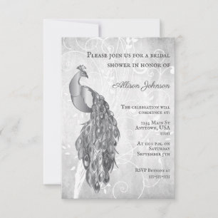 Silver Peacock Bridal Shower-uitnodiging Kaart