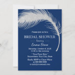 Silver Peacock Feather Navy Blue Vrijgezellenfeest Kaart<br><div class="desc">Luxury Silver Peacock Feather Navy Blue Bridal Shower Invitations.</div>