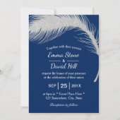 Silver Peacock Feather Navy Blue Wedding Kaart (Voorkant)