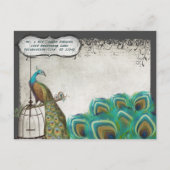 Silver Peacock Feathers Vogelkooi Save the Date Aankondigingskaart (Achterkant)