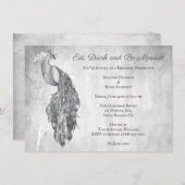 Silver Peacock Rehearsal Dinner Invitation Kaart (Voorkant / Achterkant)