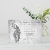 Silver Peacock Rehearsal Dinner Invitation Kaart (Staand voorkant)