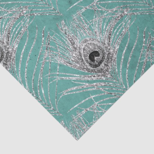 Silver Peacock-veren op Blauwgroen ontkoppeling Tissuepapier (Detail)