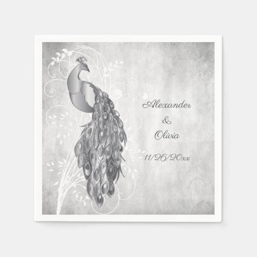 Silver Peacock Vrijgezellenfeest Napkins Servet (Voorkant)