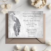 Silver Peacock Wedding Invitation Kaart