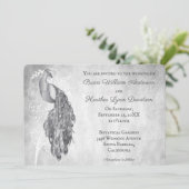 Silver Peacock Wedding Invitation Kaart (Staand voorkant)