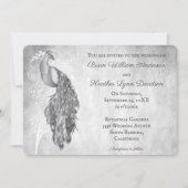 Silver Peacock Wedding Invitation Kaart (Voorkant)