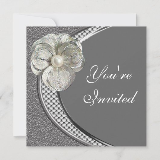 Silver Pearl Flower Party Invitation Kaart (Voorkant)