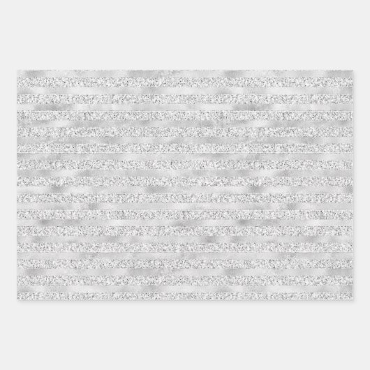 Silver Pearl Glam Glitter Stripes Inpakpapier Vel (Voorkant)