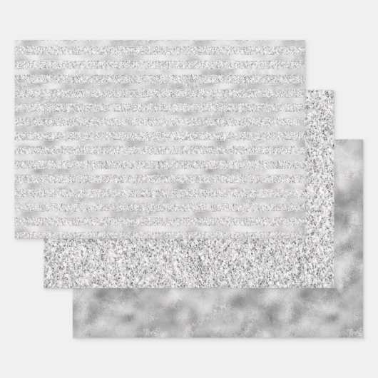 Silver Pearl Glam Glitter Stripes Inpakpapier Vel (Set)