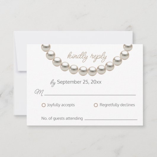 Silver Pearl Ketting bruiloft RSVP Kaart (Voorkant)
