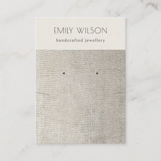 Silver Pearl Leather Textion Stud Earning Ketting Visitekaartje (Voorkant)