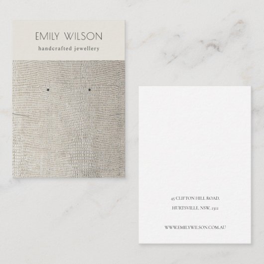 Silver Pearl Leather Textion Stud Earning Ketting Visitekaartje (Voorkant / Achterkant)