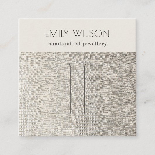 Silver Pearl Leather Texture Hair Clip Display Vierkante Visitekaartje (Voorkant)