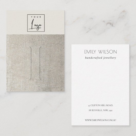 Silver Pearl Leather Texture Hair Clip Display Visitekaartje (Voorkant / Achterkant)