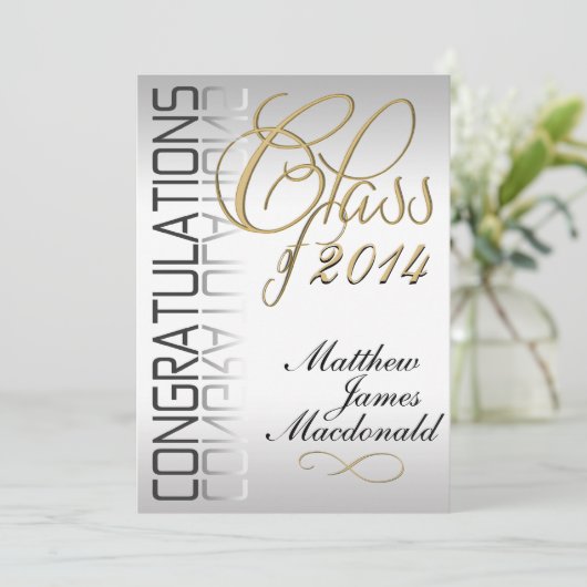 Silver Pearl Mirror Formele Afstuderen Uitnodiging (Staand voorkant)