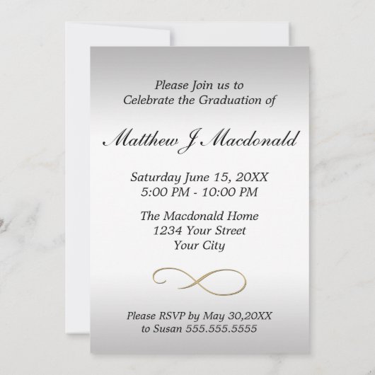 Silver Pearl Mirror Formele Afstuderen Uitnodiging (Achterkant)