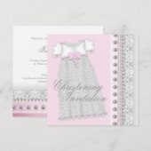 Silver Pearls Gown Baby Girl Roze Doop Kaart (Voorkant / Achterkant)