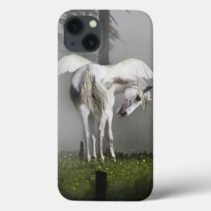 Silver Pegasus Preens in Misty Forest Fantasy Art iPhone 13 Hoesje