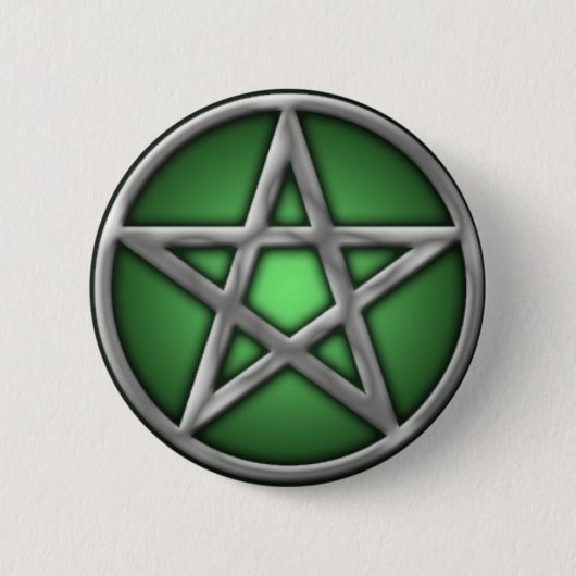 Silver Pentacle over Groen Ronde Button 5,7 Cm (Voorkant)