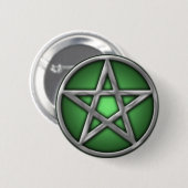 Silver Pentacle over Groen Ronde Button 5,7 Cm (Voorkant /achterkant)