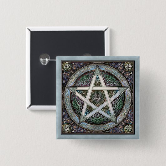 Silver Pentacle Square Button (Voorkant /achterkant)