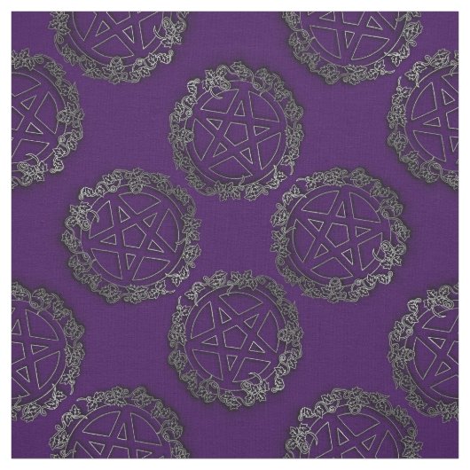 Silver Pentacles Pagan Gothic Altar Fabric Stof (Swatch)