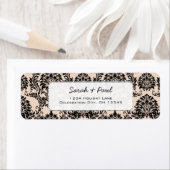 Silver Peony Black Damask Return Address Etiket (Insitu)