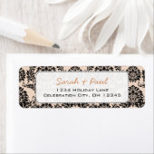 Silver Peony Black Damask Return Address Labels (Insitu)