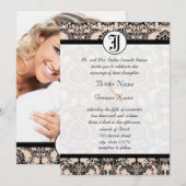  Silver Peony Damask Foto Wedding Invitate Kaart (Voorkant / Achterkant)