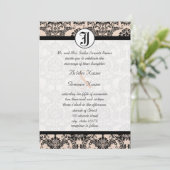  Silver Peony Damask Foto Wedding Invitate Kaart (Staand voorkant)