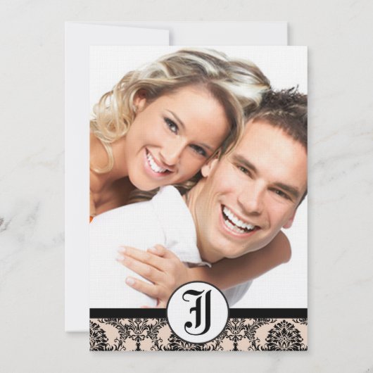  Silver Peony Damask Foto Wedding Invitate Kaart (Achterkant)