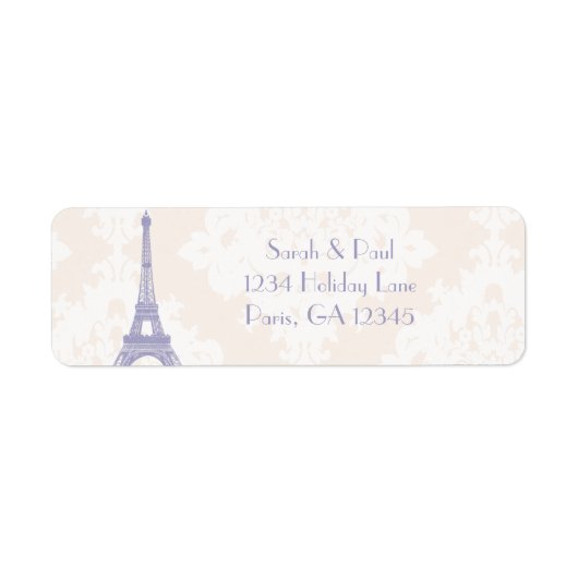 Silver Peony Damask Lavender Eiffeltoren Etiket (Voorkant)